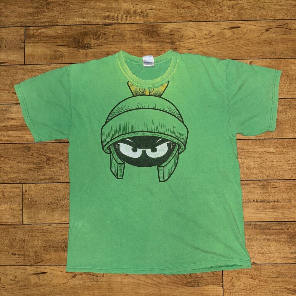Vintage Looney Tunes Marvin The Martian T-Shirt Green Large 20x26